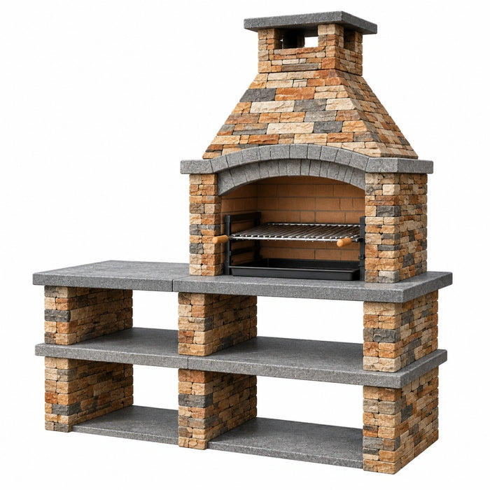 Barbecue de jardin 200 x 70 x 230 cm en pierre beige gris avec grill réglable
