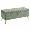 Banc coffre 100 cm en velours vert pieds dorés style contemporain