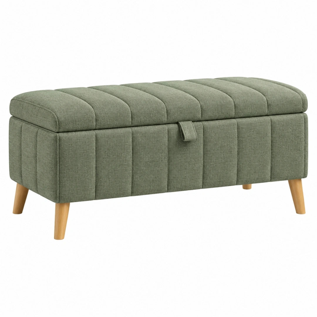 Banc coffre 110 x 45 x 46 cm en tissu vert avec rangement capitonné