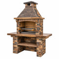 Barbecue de jardin 160 x 90 x 220 cm en pierre marron avec grille en acier style rustique