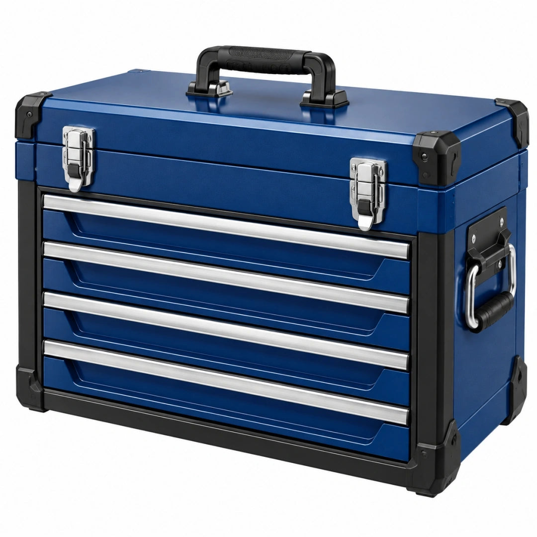 Coffre à outils 52 x 28 x 38 cm en métal bleu à 5 tiroirs portable