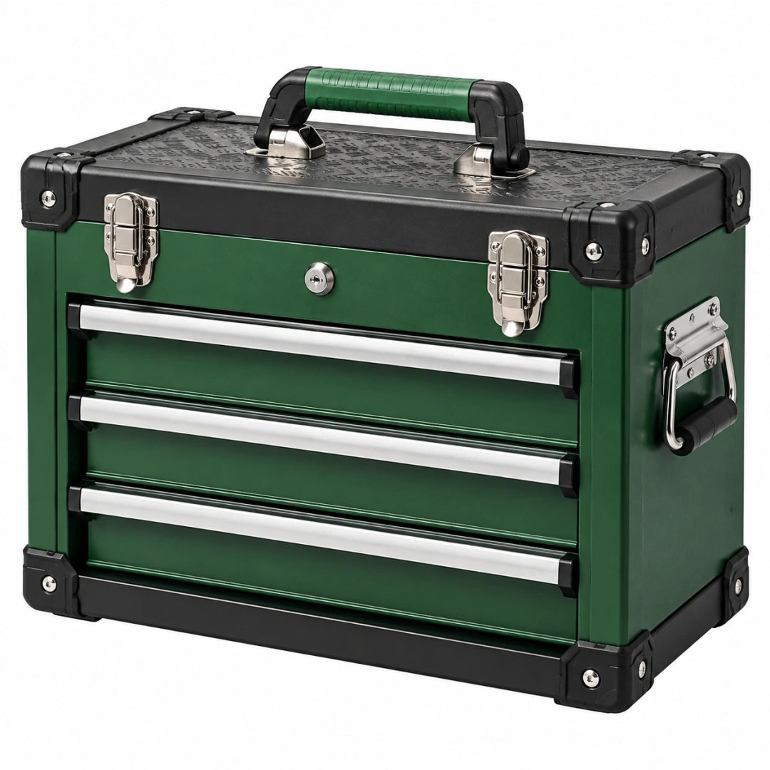 Coffre à outils 50 cm en acier vert à 4 tiroirs verrouillable portable