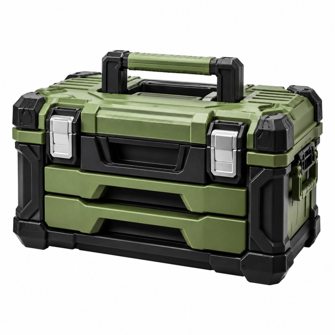 Boîte à outils 50 x 30 x 28 cm en plastique vert noir à tiroirs portable