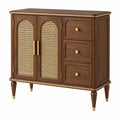 Buffet 120 x 40 x 100 cm en bois marron avec cannage beige et tiroirs style vintage