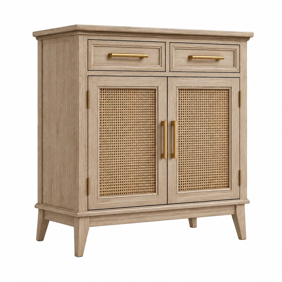 Buffet 80 x 40 x 100 cm en bois beige avec cannage style naturel