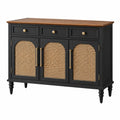 Buffet 150 x 45 x 90 cm en bois noir et brun avec portes en cannage style rétro