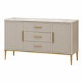 Buffet 160 x 40 x 85 cm en panneaux de bois beige et doré à 2 portes et 3 tiroirs style moderne
