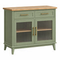 Buffet de rangement 100 x 40 x 90 cm en bois vert avec plateau naturel et portes en verre strié
