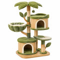 Arbre à chat 60 x 50 x 145 cm en bois et sisal vert style palmier avec niches et griffoirs