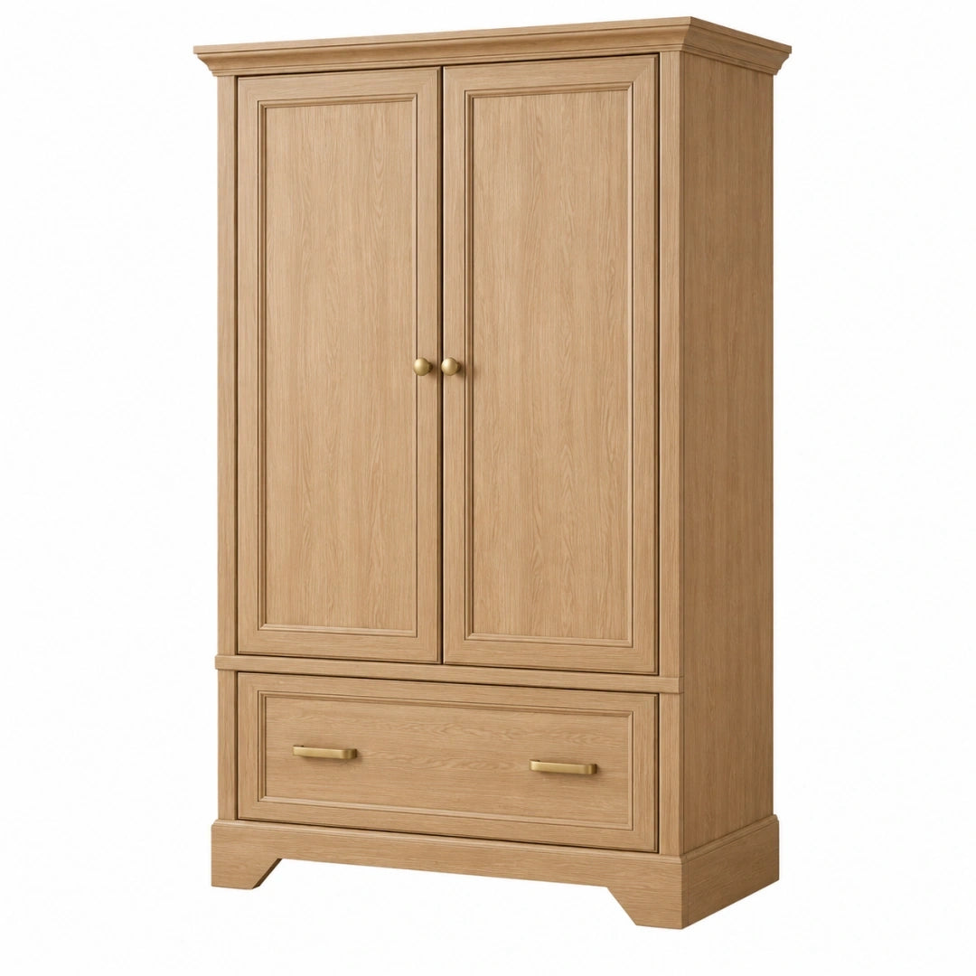Armoire 100 x 55 x 200 cm finition bois chêne clair avec 2 portes et tiroir style classique