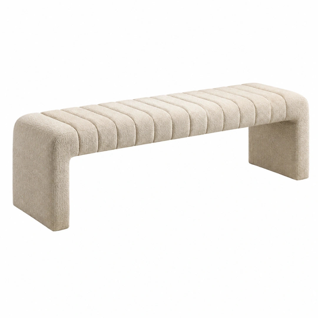 Banc 120 cm en tissu bouclé beige pour intérieur style contemporain