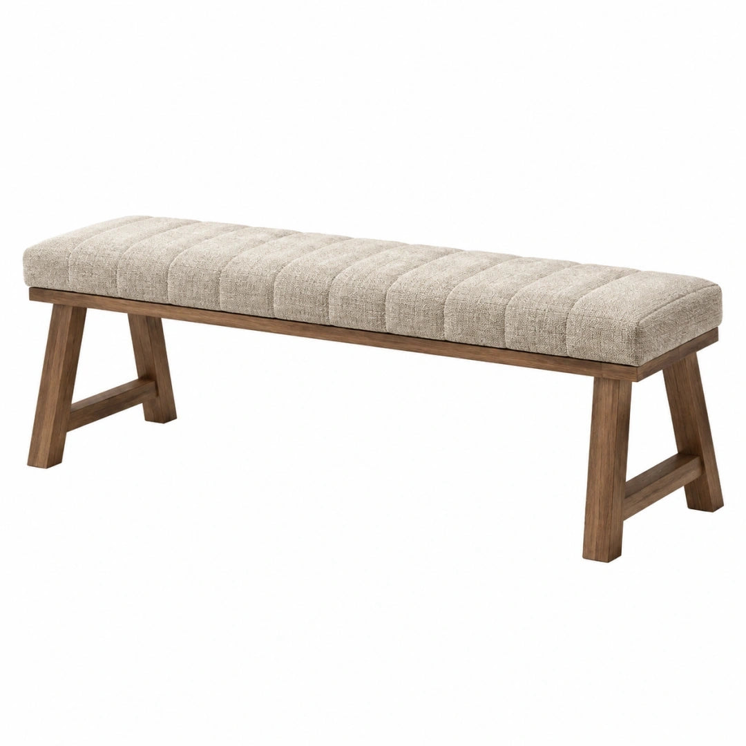 Banc rembourré 160 x 40 x 45 cm en tissu beige et bois style contemporain