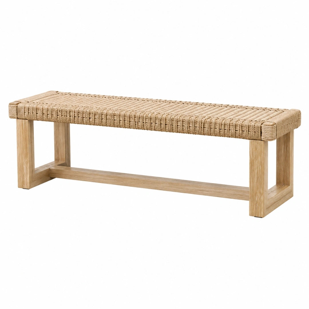 Banc 120 x 40 x 45 cm en bois naturel et corde tressée style rustique