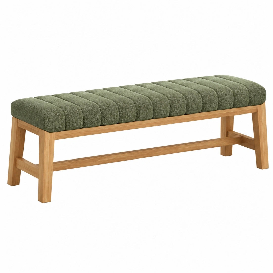 Banc 120 x 40 x 46 cm en bois et tissu vert style contemporain capitonné